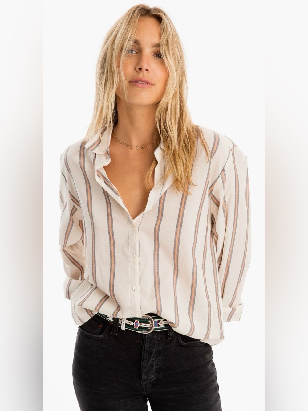 XiRENA Cream Striped Beau Button-Down Cotton Shirt Size Small